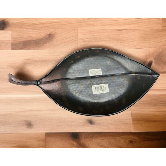Fitz and Floyd Hammered Large Black Brown Leaf Serving Tray Made in India - Picture 6 of 7